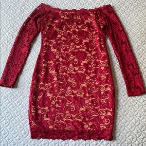 Elegant Red Lace Off-Shoulder Dress